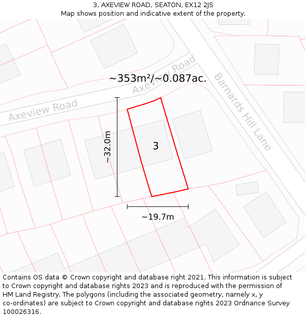 3, AXEVIEW ROAD, SEATON, EX12 2JS: Plot and title map
