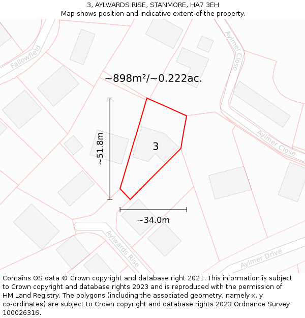 3, AYLWARDS RISE, STANMORE, HA7 3EH: Plot and title map