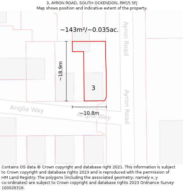 3, AYRON ROAD, SOUTH OCKENDON, RM15 5FJ: Plot and title map