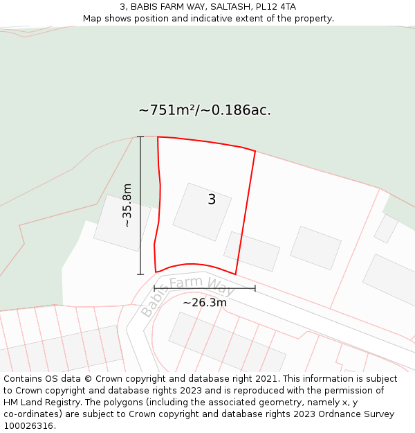 3, BABIS FARM WAY, SALTASH, PL12 4TA: Plot and title map