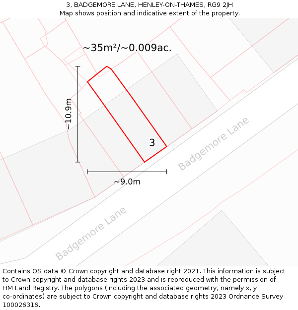 3, BADGEMORE LANE, HENLEY-ON-THAMES, RG9 2JH: Plot and title map