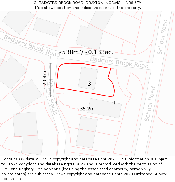 3, BADGERS BROOK ROAD, DRAYTON, NORWICH, NR8 6EY: Plot and title map