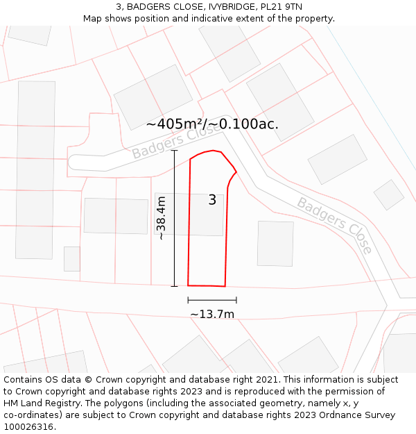 3, BADGERS CLOSE, IVYBRIDGE, PL21 9TN: Plot and title map