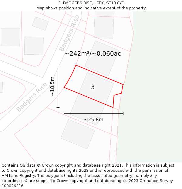 3, BADGERS RISE, LEEK, ST13 8YD: Plot and title map