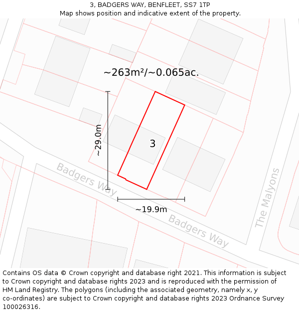 3, BADGERS WAY, BENFLEET, SS7 1TP: Plot and title map