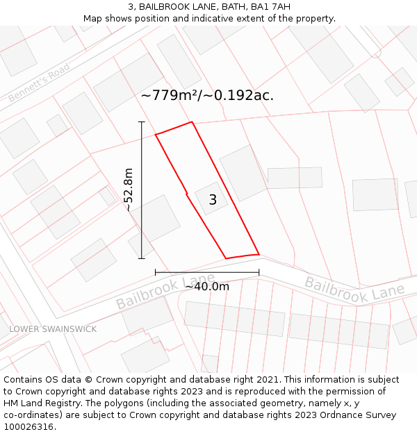 3, BAILBROOK LANE, BATH, BA1 7AH: Plot and title map