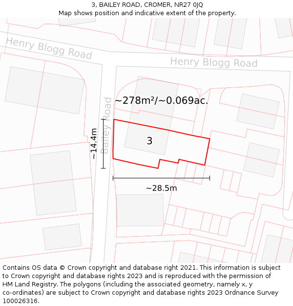 3, BAILEY ROAD, CROMER, NR27 0JQ: Plot and title map