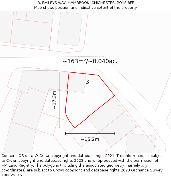 3, BAILEYS WAY, HAMBROOK, CHICHESTER, PO18 8FE: Plot and title map