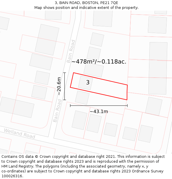 3, BAIN ROAD, BOSTON, PE21 7QE: Plot and title map