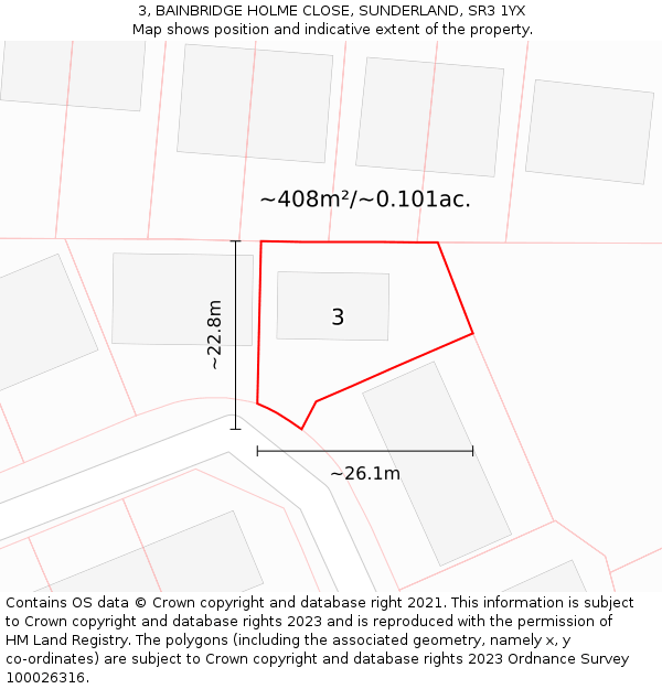 3, BAINBRIDGE HOLME CLOSE, SUNDERLAND, SR3 1YX: Plot and title map