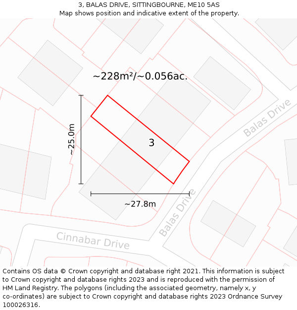 3, BALAS DRIVE, SITTINGBOURNE, ME10 5AS: Plot and title map