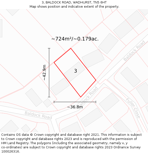 3, BALDOCK ROAD, WADHURST, TN5 6HT: Plot and title map