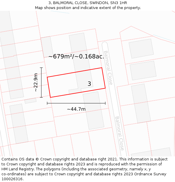 3, BALMORAL CLOSE, SWINDON, SN3 1HR: Plot and title map