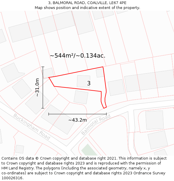 3, BALMORAL ROAD, COALVILLE, LE67 4PE: Plot and title map