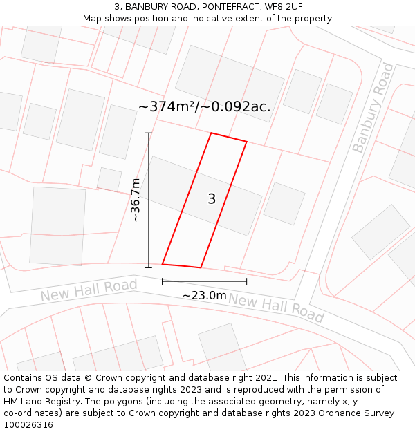 3, BANBURY ROAD, PONTEFRACT, WF8 2UF: Plot and title map