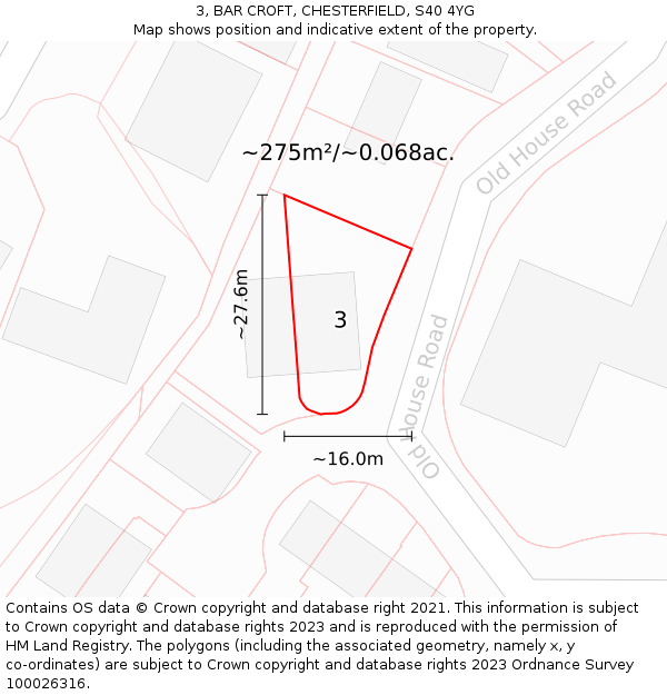 3, BAR CROFT, CHESTERFIELD, S40 4YG: Plot and title map