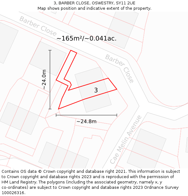 3, BARBER CLOSE, OSWESTRY, SY11 2UE: Plot and title map