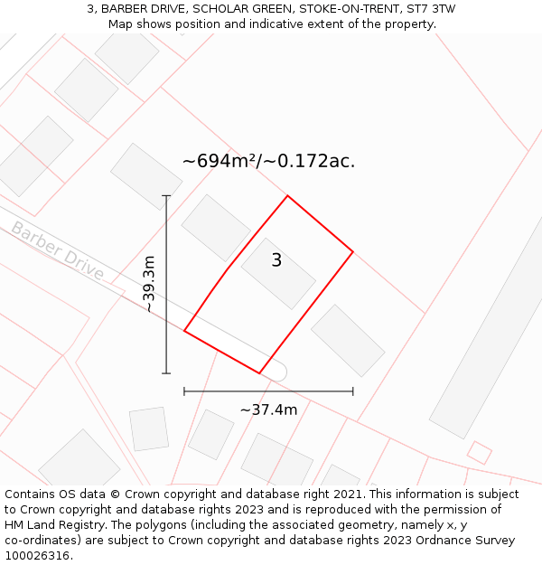 3, BARBER DRIVE, SCHOLAR GREEN, STOKE-ON-TRENT, ST7 3TW: Plot and title map