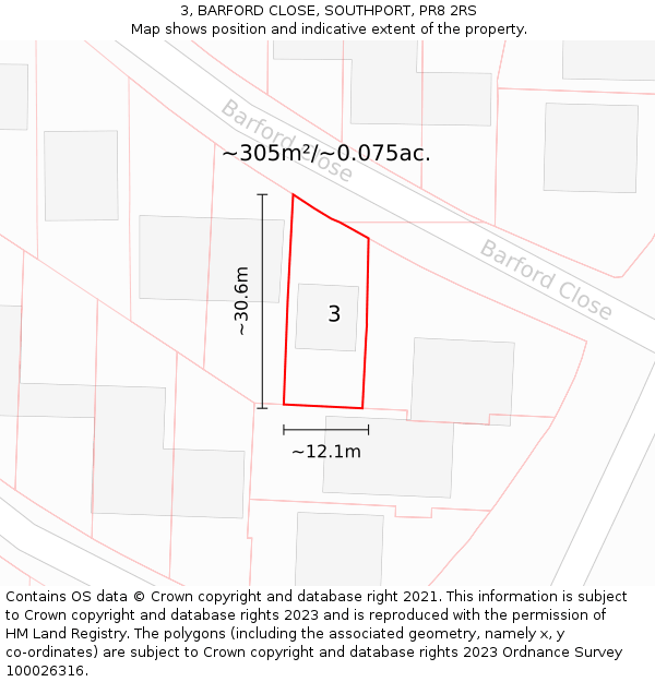 3, BARFORD CLOSE, SOUTHPORT, PR8 2RS: Plot and title map