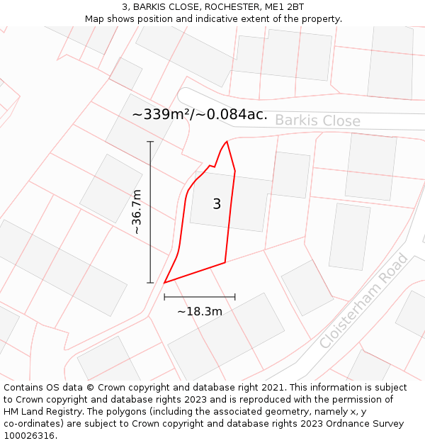 3, BARKIS CLOSE, ROCHESTER, ME1 2BT: Plot and title map