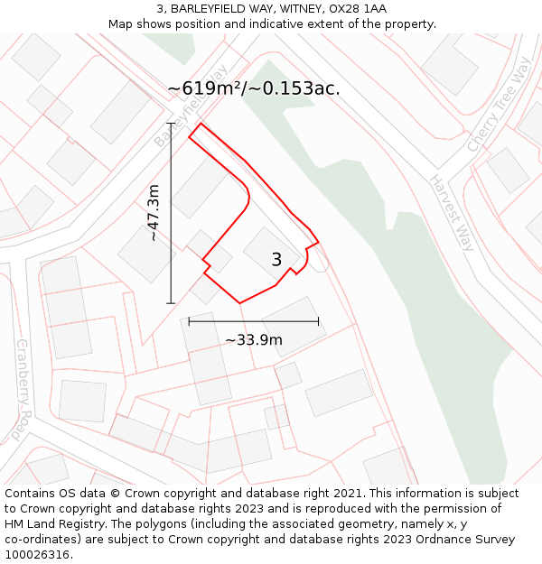 3, BARLEYFIELD WAY, WITNEY, OX28 1AA: Plot and title map