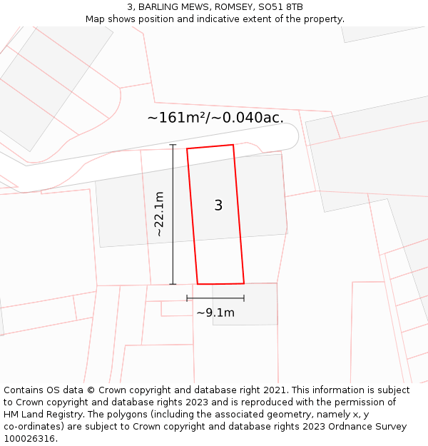 3, BARLING MEWS, ROMSEY, SO51 8TB: Plot and title map