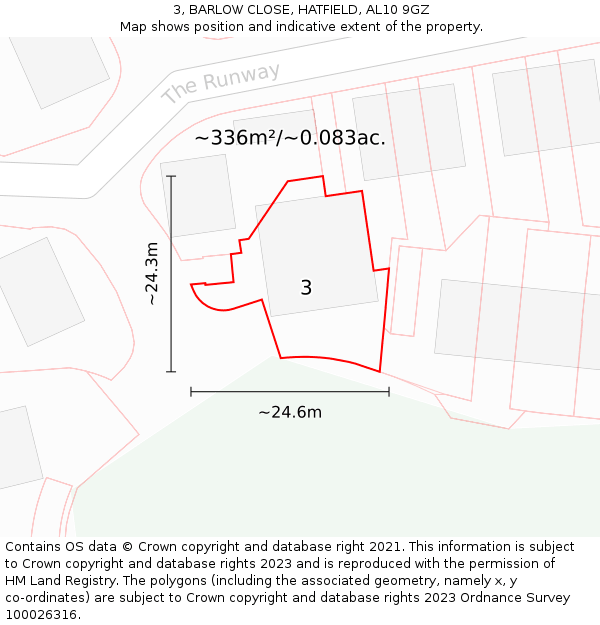 3, BARLOW CLOSE, HATFIELD, AL10 9GZ: Plot and title map