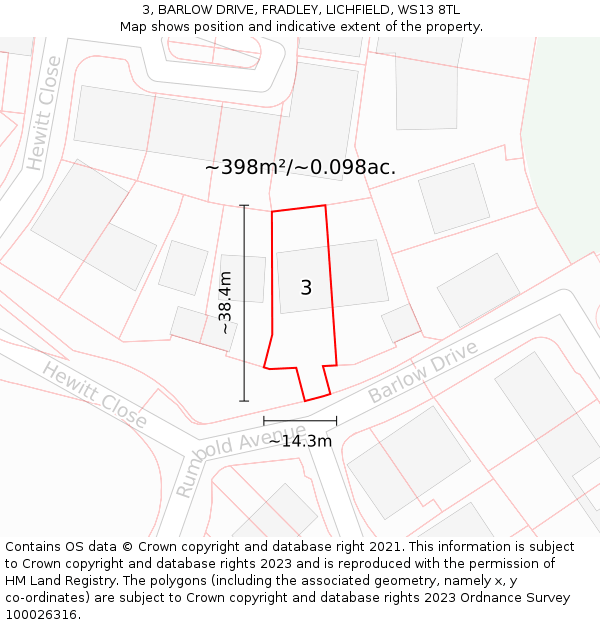 3, BARLOW DRIVE, FRADLEY, LICHFIELD, WS13 8TL: Plot and title map