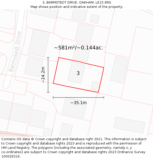 3, BARMSTEDT DRIVE, OAKHAM, LE15 6RG: Plot and title map