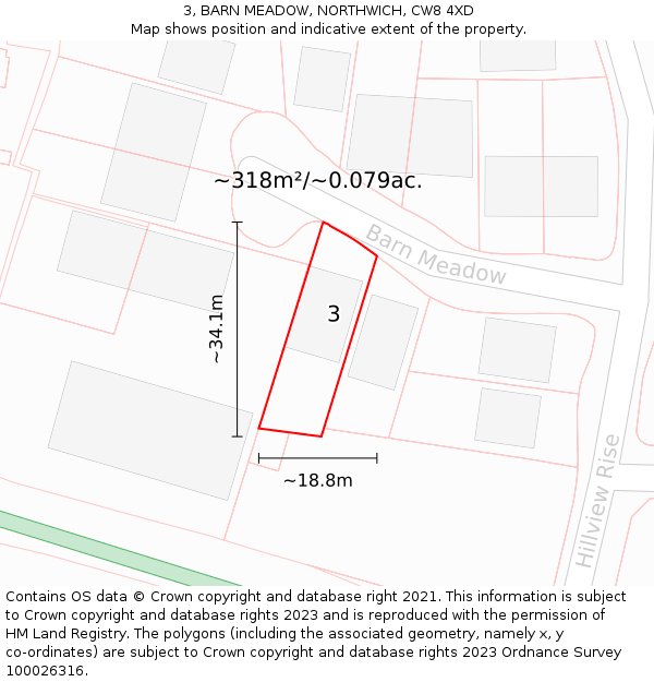 3, BARN MEADOW, NORTHWICH, CW8 4XD: Plot and title map