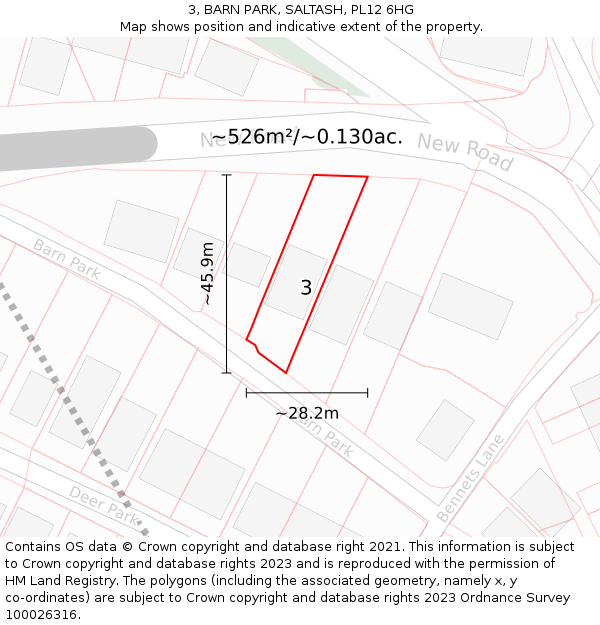 3, BARN PARK, SALTASH, PL12 6HG: Plot and title map