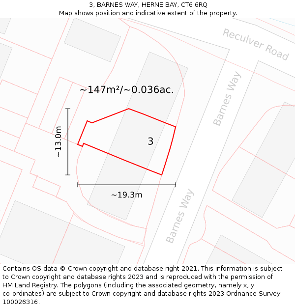 3, BARNES WAY, HERNE BAY, CT6 6RQ: Plot and title map