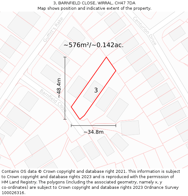 3, BARNFIELD CLOSE, WIRRAL, CH47 7DA: Plot and title map