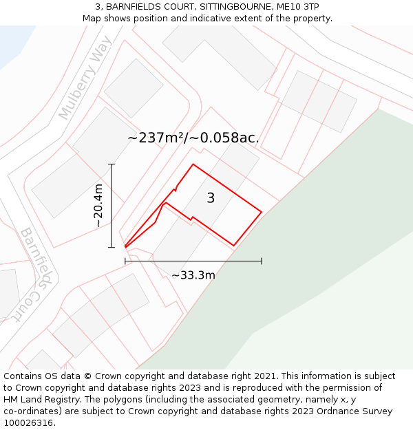 3, BARNFIELDS COURT, SITTINGBOURNE, ME10 3TP: Plot and title map