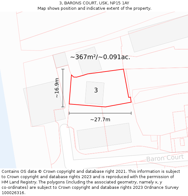 3, BARONS COURT, USK, NP15 1AY: Plot and title map