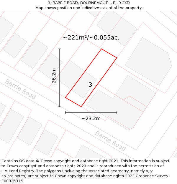 3, BARRIE ROAD, BOURNEMOUTH, BH9 2XD: Plot and title map