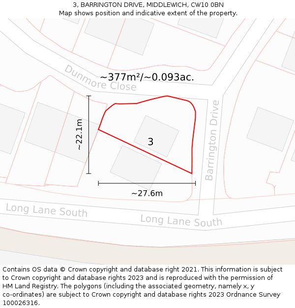 3, BARRINGTON DRIVE, MIDDLEWICH, CW10 0BN: Plot and title map