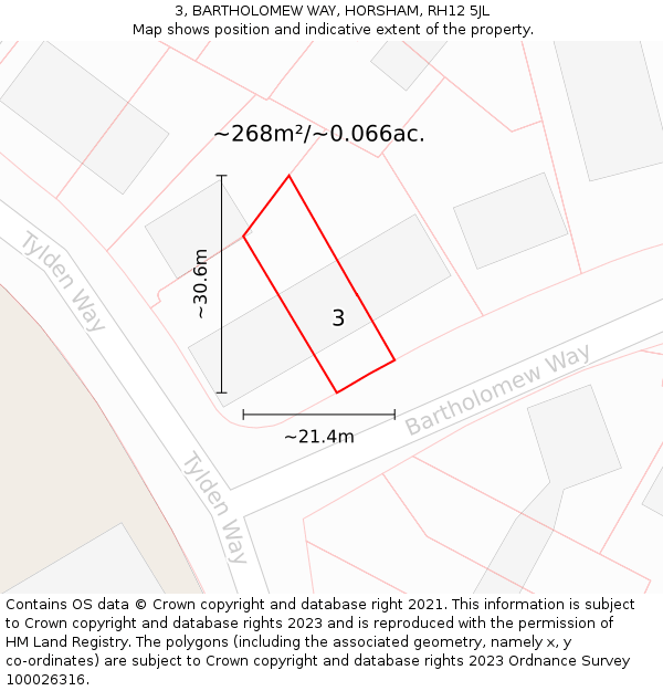 3, BARTHOLOMEW WAY, HORSHAM, RH12 5JL: Plot and title map