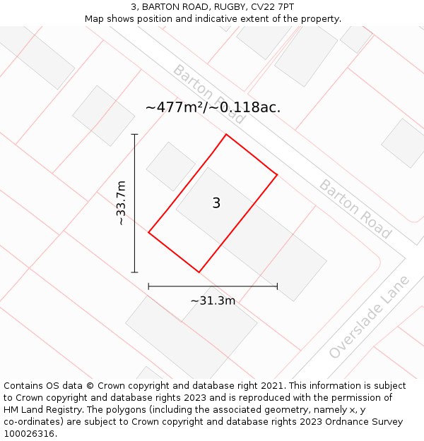 3, BARTON ROAD, RUGBY, CV22 7PT: Plot and title map