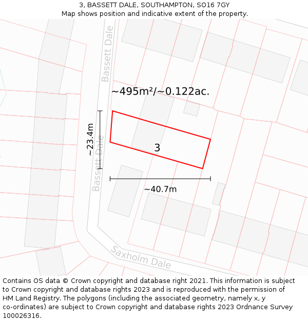 3, BASSETT DALE, SOUTHAMPTON, SO16 7GY: Plot and title map