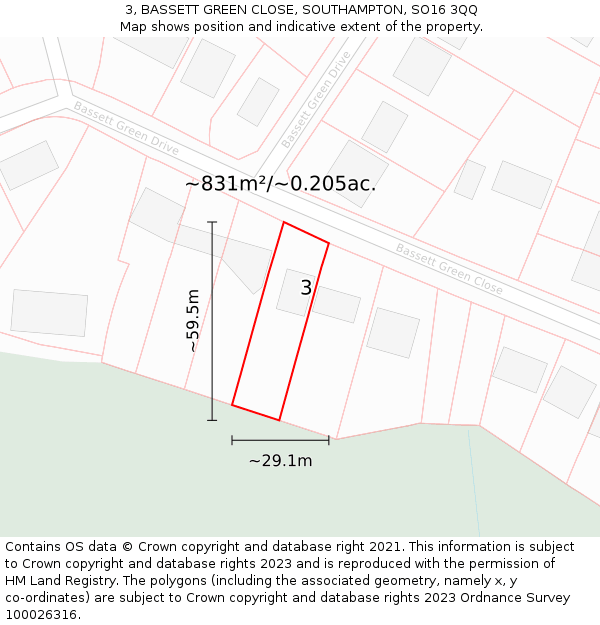 3, BASSETT GREEN CLOSE, SOUTHAMPTON, SO16 3QQ: Plot and title map