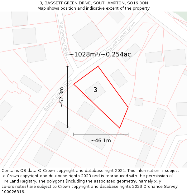 3, BASSETT GREEN DRIVE, SOUTHAMPTON, SO16 3QN: Plot and title map