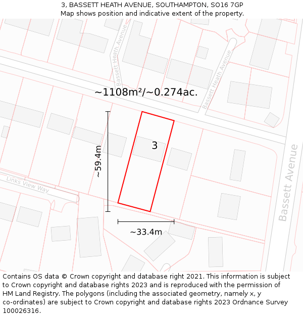 3, BASSETT HEATH AVENUE, SOUTHAMPTON, SO16 7GP: Plot and title map