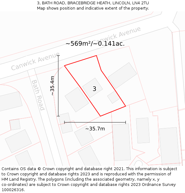 3, BATH ROAD, BRACEBRIDGE HEATH, LINCOLN, LN4 2TU: Plot and title map