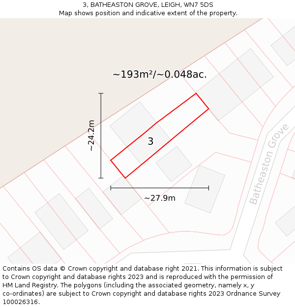 3, BATHEASTON GROVE, LEIGH, WN7 5DS: Plot and title map