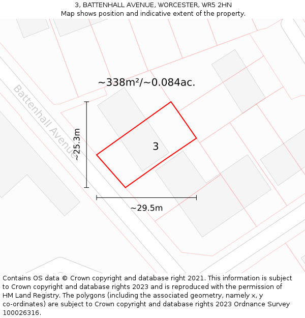 3, BATTENHALL AVENUE, WORCESTER, WR5 2HN: Plot and title map