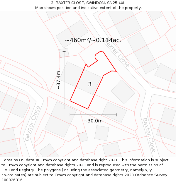 3, BAXTER CLOSE, SWINDON, SN25 4XL: Plot and title map