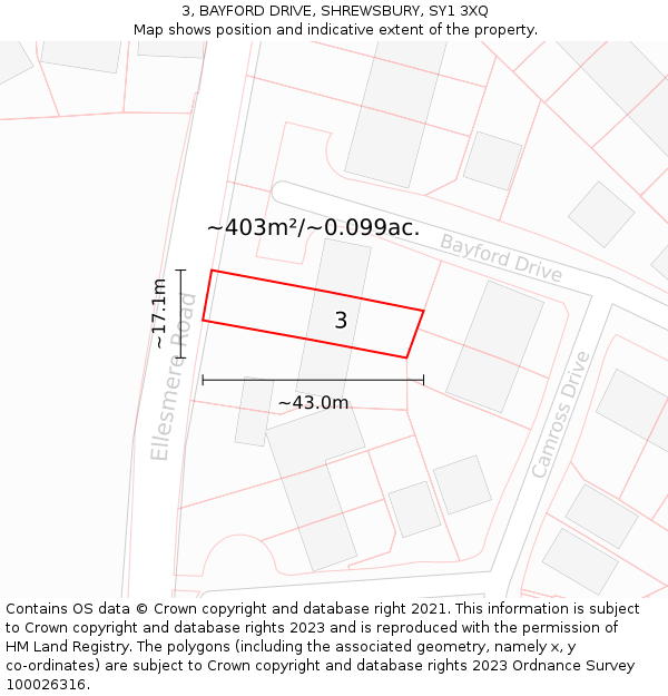 3, BAYFORD DRIVE, SHREWSBURY, SY1 3XQ: Plot and title map