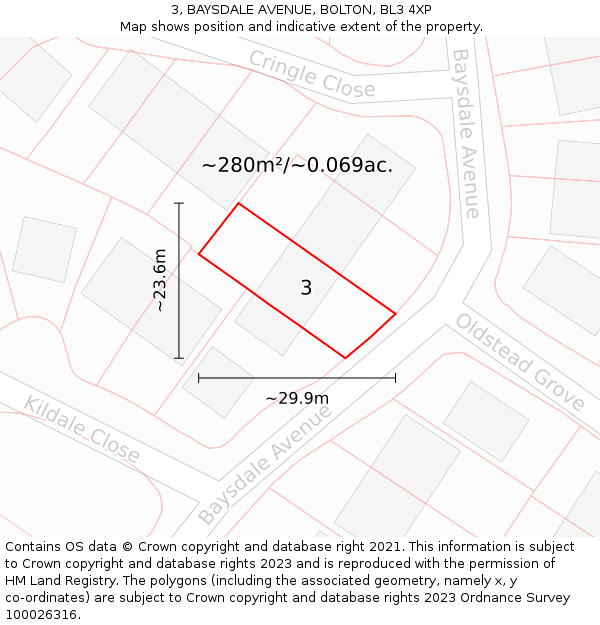 3, BAYSDALE AVENUE, BOLTON, BL3 4XP: Plot and title map