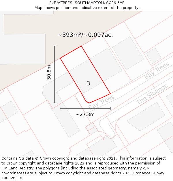 3, BAYTREES, SOUTHAMPTON, SO19 6AE: Plot and title map